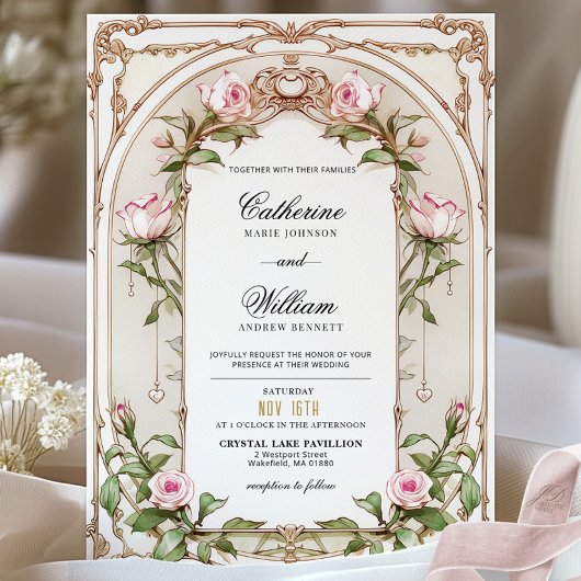 Elegante Vintage Blush Bloral Hochzeit Einladung