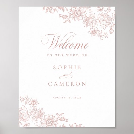 Elegante Vintage Blütenpink-Hochzeit Willkommen Poster (Vorne)