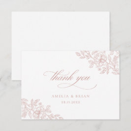 Elegante Vintage Blütenpink-Script-Hochzeit Dankeskarte