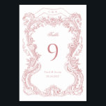 Elegante Vintage Blütentoilette Tischnummer<br><div class="desc">Elegante Vintage Barockflora Dusty Rose Rahmen Hochzeit Tischnummer</div>