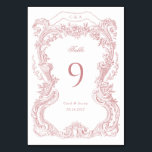 Elegante Vintage Blütentoilette Tischnummer<br><div class="desc">Elegante Vintage Barockflora Dusty Rose Rahmen Hochzeit Tischnummer</div>