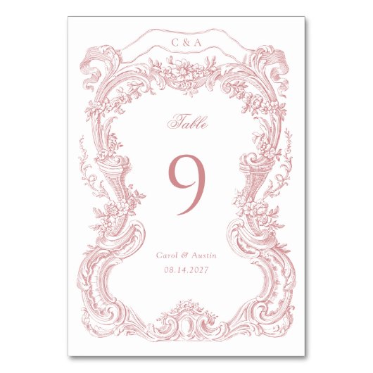 Elegante Vintage Blütentoilette Tischnummer (Vorderseite)