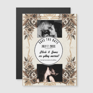 Elegante Vintage-Bohemian-Hochzeit Floral Save-the Magnetkarte