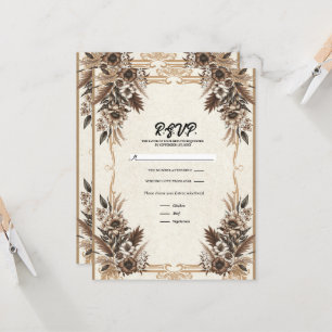 Elegante Vintage-Bohemien-Hochzeit Blumen-RSVP Einladung