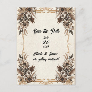Elegante Vintage Boho Blumen Hochzeit Termin speic Ankündigungspostkarte