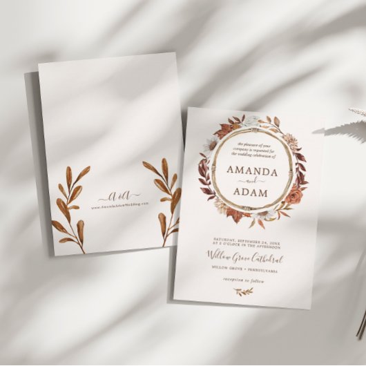 Elegante Vintage Boho Herbstfarbenhochzeit Einladung