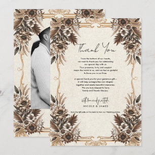 Elegante Vintage-Boho-Hochzeit Danke Blumen Einladung