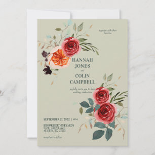Elegante Vintage-Boho-Hochzeit in Rot, Orange und Einladung