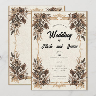 Elegante Vintage-Boho-Hochzeit mit Blumen Einladung
