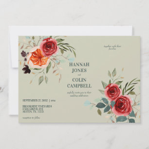 Elegante Vintage-Boho-Hochzeitseinladung in Rot, O Einladung