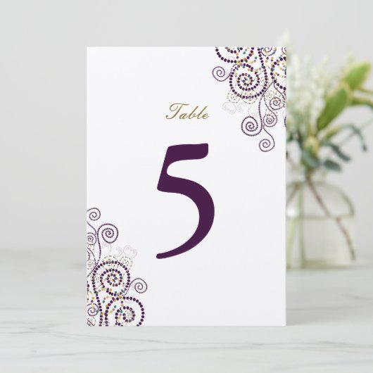 Elegante Vintage Boho Lila Spirals Tischnummer (Stehend Vorderseite)