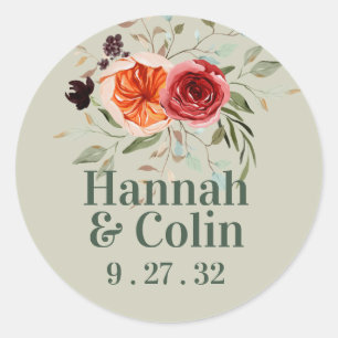 Elegante Vintage-Boho-Rot-Orange-Graue Namen Runder Aufkleber