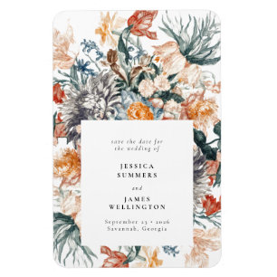 Elegante Vintage-Botanik-Blumen-Hochzeit-Speicherd Magnet