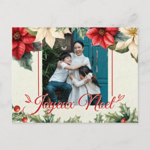 Elegante Vintage-Botanik-Rot-Weihnachtsstern-Grüße Postkarte