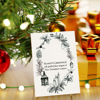 Elegante Vintage-Botanik-Weihnachtsfirmen- Feiertagskarte