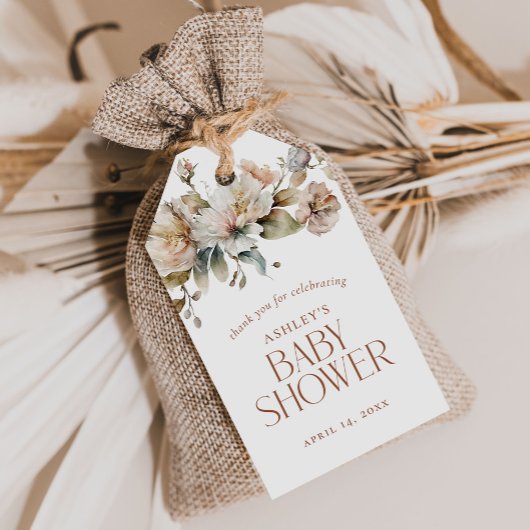 Elegante Vintage botanische Babydusche Gefallen Geschenkanhänger