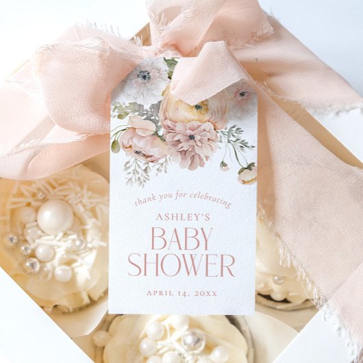 Elegante Vintage botanische Babydusche Gefallen Geschenkanhänger