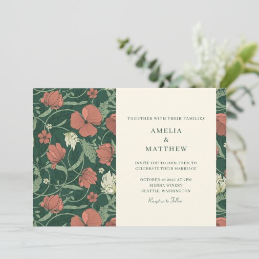 Elegante Vintage botanische Blume Hochzeit Einladung (Stehend Vorderseite)