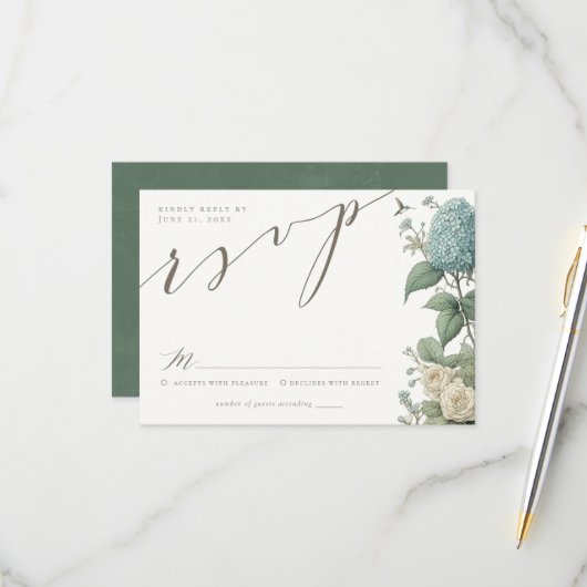 Elegante Vintage botanische Hochzeitskarte RSVP Karte (Vorderseite/Rückseite Beispiel)