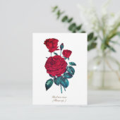 Elegante Vintage botanische Rote Rose Postkarte (Stehend Vorderseite)