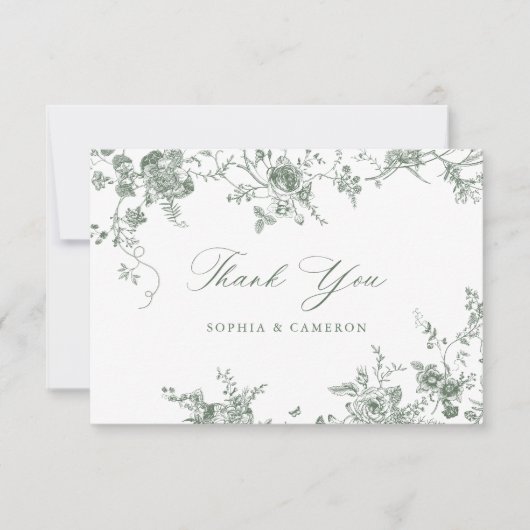 Elegante Vintage botanische Seite Grün Dankeskarte (Vorderseite)