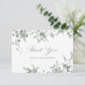 Elegante Vintage botanische Seite Grün Dankeskarte (Stehend Vorderseite)