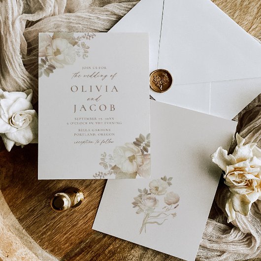 Elegante Vintage Bouquet Creme Wedding Einladung