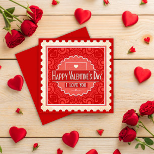 Elegante Vintage Briefmarke Stil Valentinstag Feiertagskarte