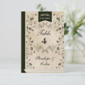 Elegante Vintage Buchdecke Hochzeit Tischnummer (Stehend Vorderseite)