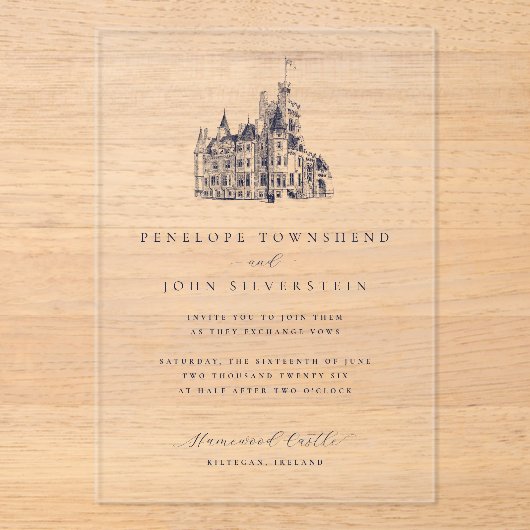 Elegante Vintage Burg Acryleinladungen (Vorderseite)