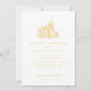 Elegante Vintage-Burg-Illustration Goldene Hochzei Einladung