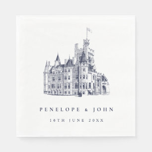 Elegante Vintage-Burg-Illustration Hochzeit Serviette