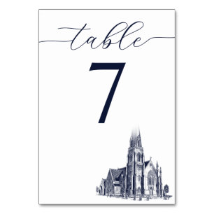 Elegante Vintage-Burg-Illustration Hochzeit Tischnummer