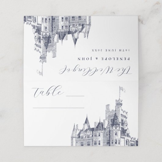 Elegante Vintage Burg Platzkarte (Außenseite Aufgefaltet)