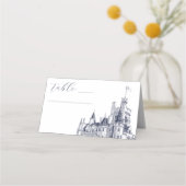 Elegante Vintage Burg Platzkarte (Vorderseite)