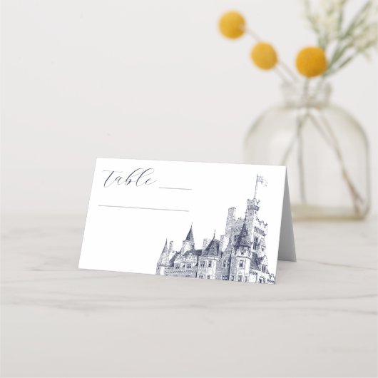 Elegante Vintage Burg Platzkarte (Vorderseite)