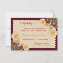 Elegante Vintage-Burgunder-Hochzeits-RSVP-Karte
