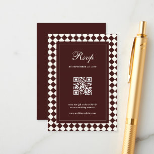 Elegante Vintage-Burgunder-Hochzeits-RSVP-QR-Code Begleitkarte