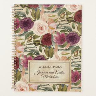 Elegante Vintage Burgunder-Rosa Florale Hochzeit Planer