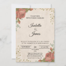 Elegante Vintage Burgunder-Rosen-Hochzeits-Einladu