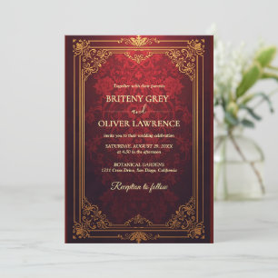 Elegante Vintage Burgunderrote und Goldene Hochzei Einladung