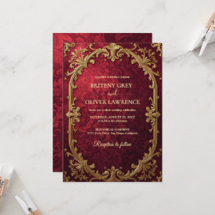 Elegante Vintage Burgunderrote und Goldene Hochzei Einladung