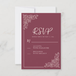 Elegante Vintage Burgundy Berry Wedding RSVP Karte