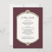 Elegante Vintage Burgundy Gold Wedding Details Einladung (Vorderseite)