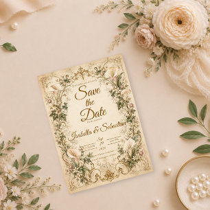 Elegante Vintage-Calla-Lily-Hochzeit Save The Date