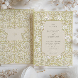 Elegante Vintage Champagne Weiße Blumenhochzeit Einladung