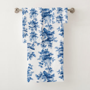 Elegante Vintage China Blaue Rose Badhandtuch Set