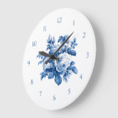 Elegante Vintage China Blaue Rose Große Wanduhr (Winkel)