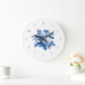 Elegante Vintage China Blaue Rose Große Wanduhr (Zuhause)