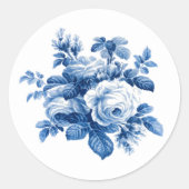 Elegante Vintage China Blaue Rose Runder Aufkleber (Vorderseite)
